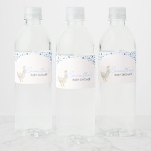 Blue Little Silly Goose Baby Shower Water Bottle Label