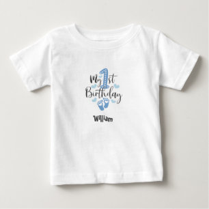 Blue Little Steps First Birthday Baby T-Shirt