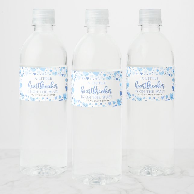 Blue Little Sweetheart Valentine Baby Shower Water Bottle Label (Bottles)