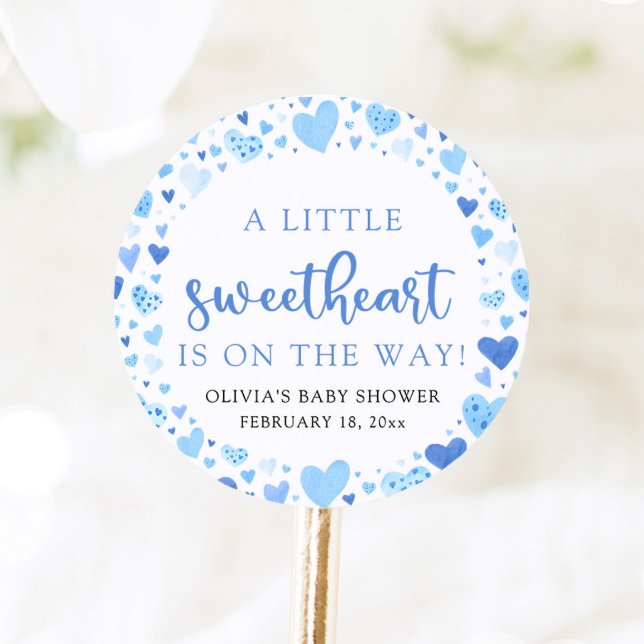 Blue Little Sweetheart Valentine's Day Baby Shower Classic Round Sticker (Creator Uploaded)