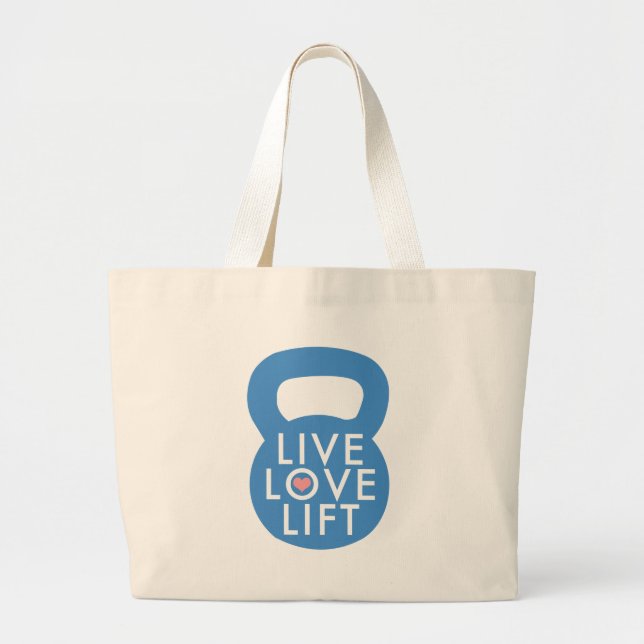 Blue "Live Love Lift!" Large Tote Bag (Front)
