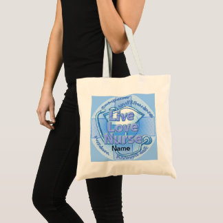 Blue live love nurse tote bag