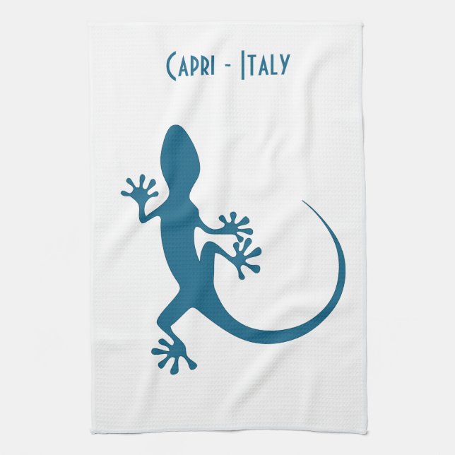 Blue lizard, geko - Faraglioni, Capri, Italy Tea Towel (Vertical)