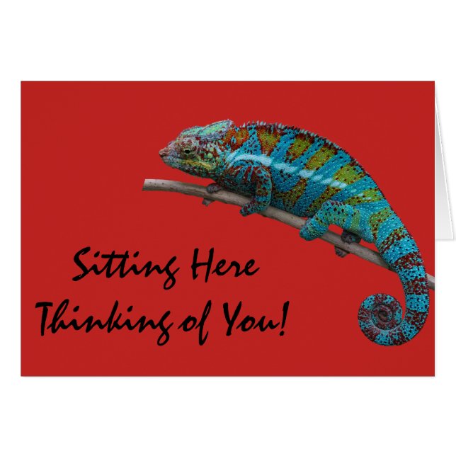 Blue Lizard "Thinking of You!" Greeting Card (Front Horizontal)
