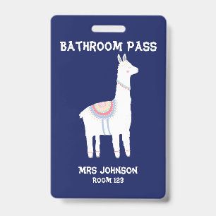 Blue Llama Bathroom Pass ID Badge