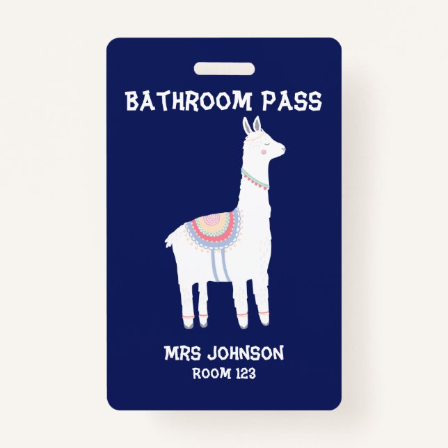 Blue Llama Bathroom Pass ID Badge (Front)