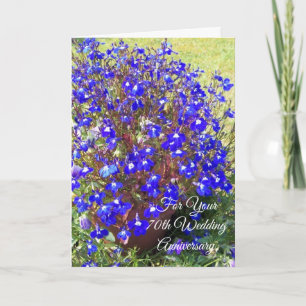 Blue Lobelia Personalised 70th Wedding Anniversary Card