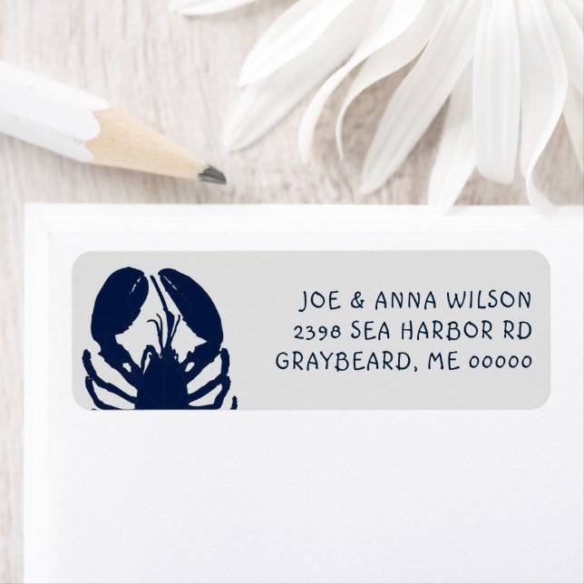 Blue Lobster Grey Return Address Labels (Insitu)