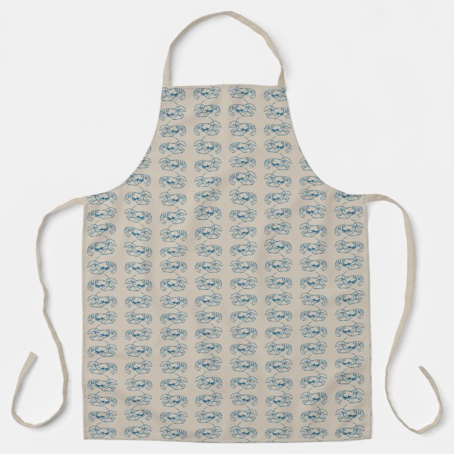 Blue Lobster Line Drawing On Sandy Beach Tan Colou Apron (Front)