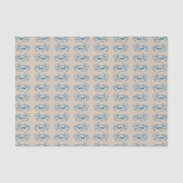Blue Lobster Line Drawing On Sandy Beach Tan Colou Tissue Paper (Front)