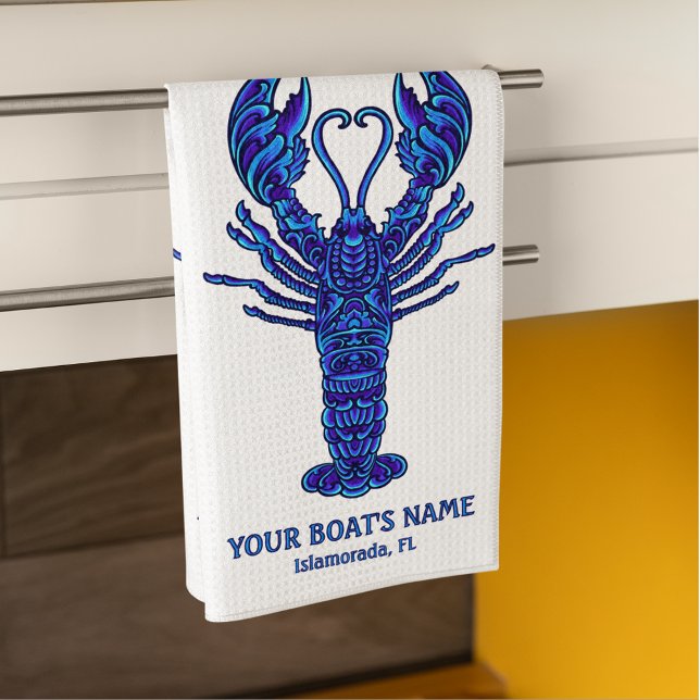 Blue Lobster Nautical Fisherman Boat Name Tea Towel (Creator Uploaded)