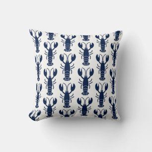 Blue Lobster Pattern on White Throw Pillow