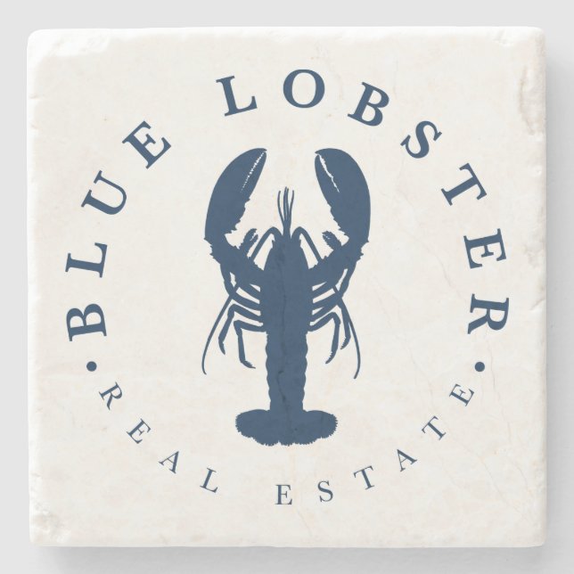 Blue Lobster Real Estate Button Stone Coaster (Front)