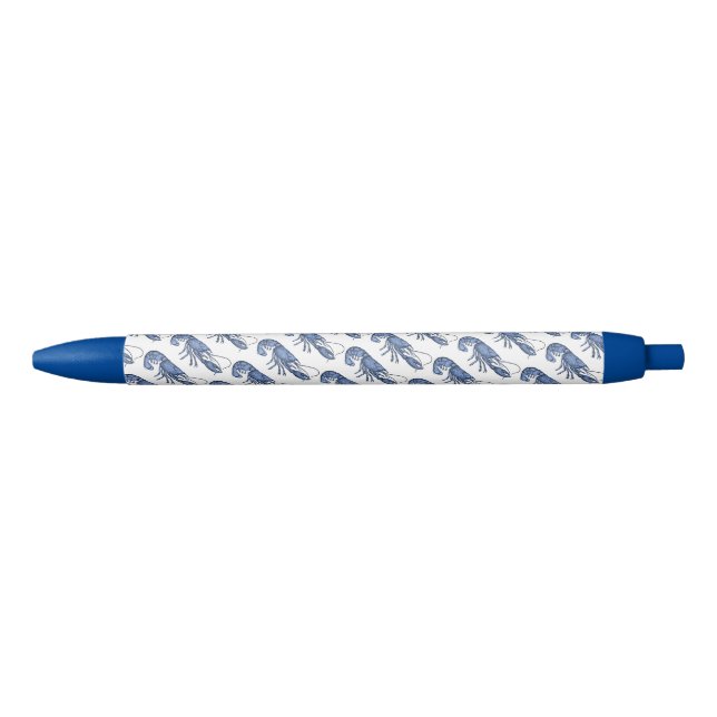 Blue Lobster Retro Vintage Image Black Ink Pen (Front)
