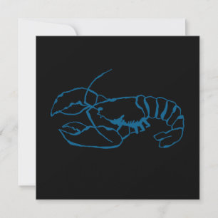 Blue Lobster Sea Animal Simple Outline Drawing Art Card