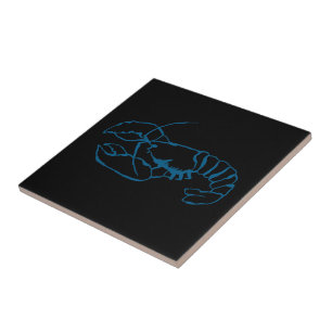 Blue Lobster Sea Animal Simple Outline Drawing Art Tile