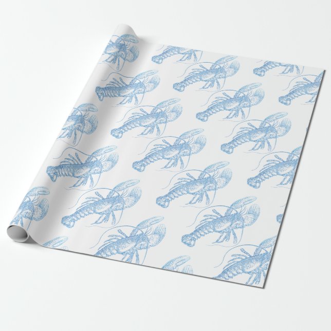 Blue Lobster Wrapping Paper (Unrolled)
