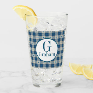 Blue Lodge Plaid Monogram Personalised Glass