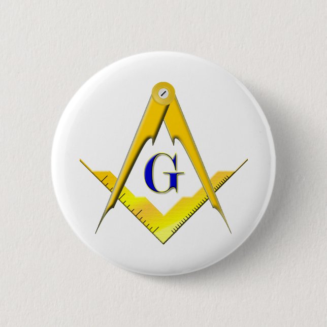 Blue Lodge Square & Compasses 6 Cm Round Badge (Front)