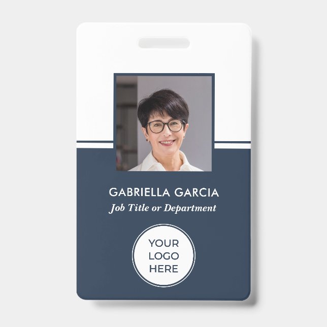 Blue Logo Company QR Code Photo ID Badge (Front)