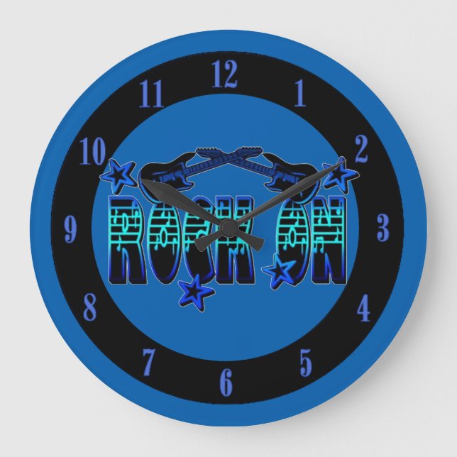 Blue Logo Rock On Guitars & Stars Wall Clock (Front)