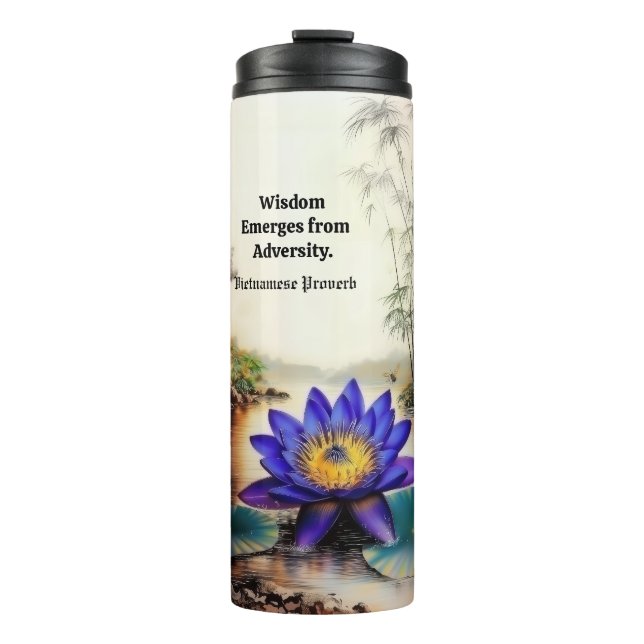 Blue Lotus Emerging from Muddy Waters (Vietnamese) Thermal Tumbler (Front)