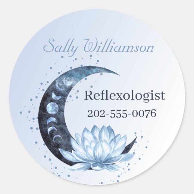 Blue Lotus Flower Moon Business Promotion Classic Round Sticker (Front)