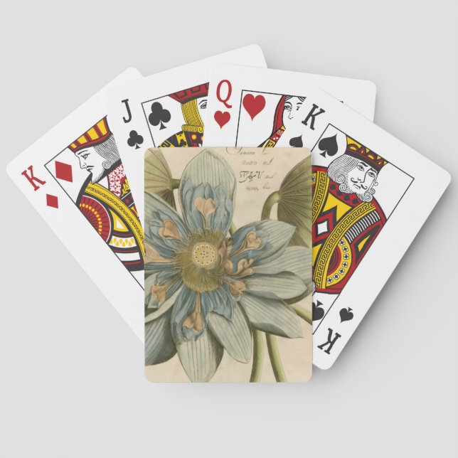 Blue Lotus Flower on Tan Background with Writing Playing Cards (Back)