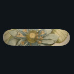 Blue Lotus Flower on Tan Background with Writing Skateboard<br><div class="desc">A beautiful blue lotus flower in full bloom is the focus of this piece. The yellow centre is almost hypnotising in its glory. Add a little elegance to your home with this print!</div>