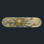 Blue Lotus Flower on Tan Background with Writing Skateboard<br><div class="desc">A beautiful blue lotus flower in full bloom is the focus of this piece. The yellow centre is almost hypnotising in its glory. Add a little elegance to your home with this print!</div>
