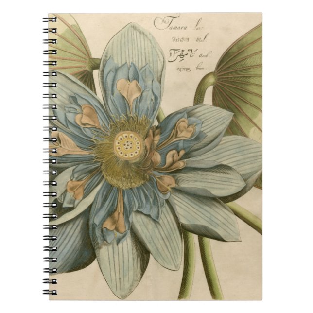Blue Lotus Flower on Tan Background with Writing Spiral Notebook (Front)