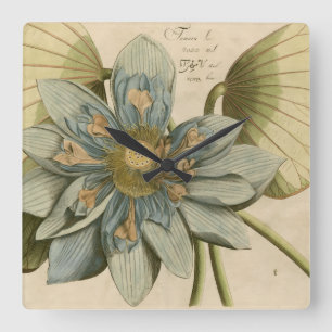 Blue Lotus Flower on Tan Background with Writing Square Wall Clock