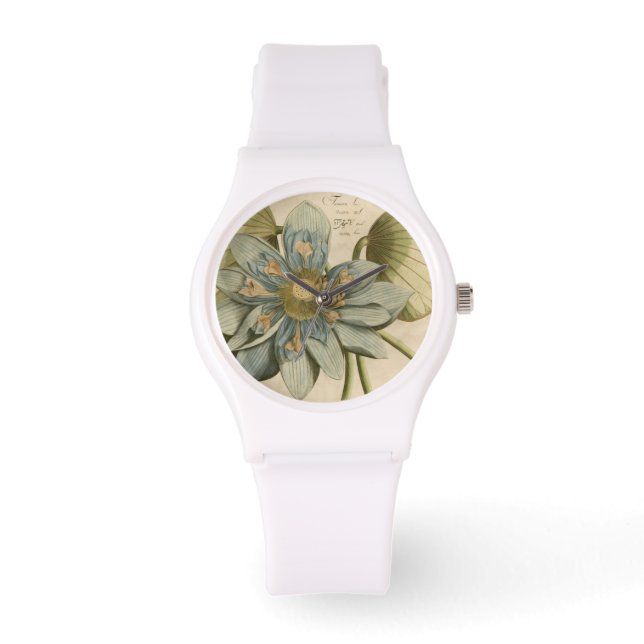 Blue Lotus Flower on Tan Background with Writing Watch (Front)