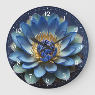 Blue Lotus Flower Spiritual Art Large Clock