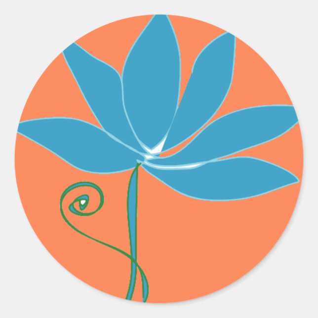 Blue Lotus Flower with Orange Background Classic Round Sticker (Front)
