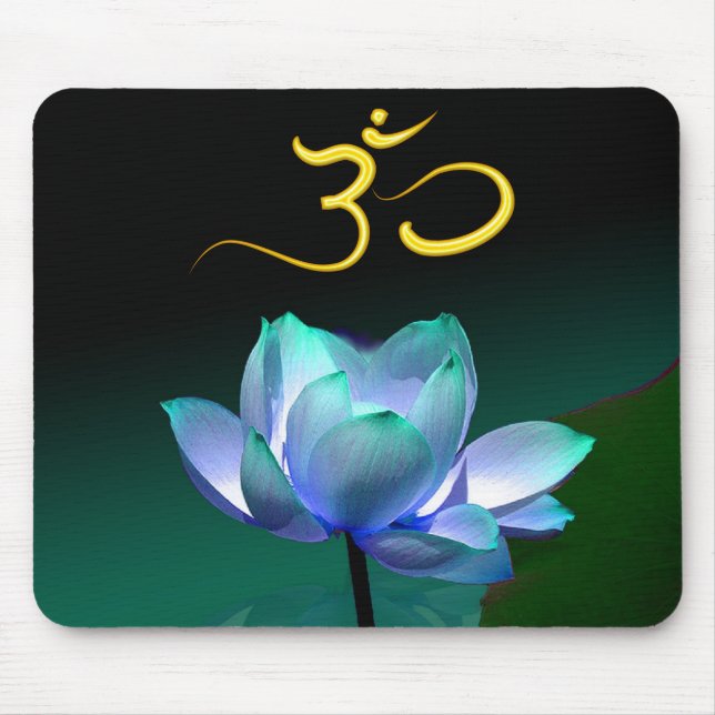 Blue Lotus in full bloom with Om, mousepad (Front)