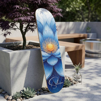 Blue Lotus Mandala Spiritual Awareness Peace Boho Skateboard