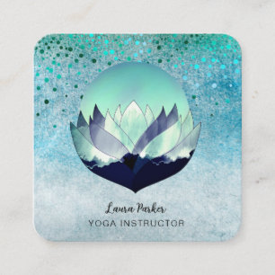Blue Lotus Moon Meditation Yoga Holistic Sea Square Business Card