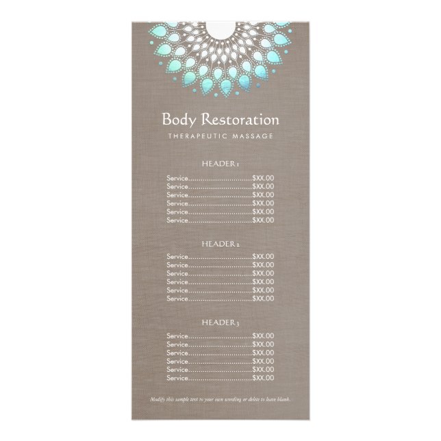Blue Lotus Natural Health and Wellness Price List Rack Card (Front)