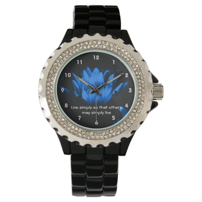 Blue Lotus Simplicity Inspirational Quote   Watch (Front)