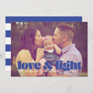 Blue Love and Light Single Photo Hanukkah Card