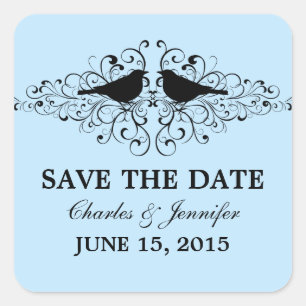 Blue Love Bird Swirls Save the Date Stickers