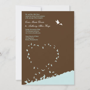 Blue love bird wedding invitation