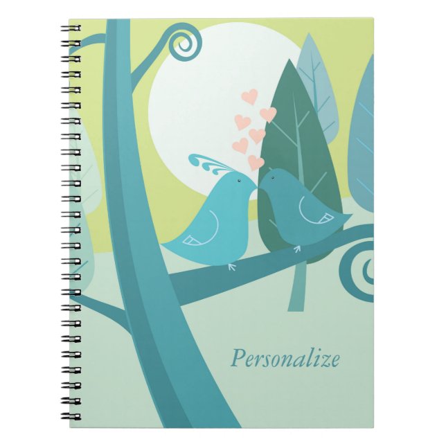 Blue Love Birds in Tree Notebook (Front)