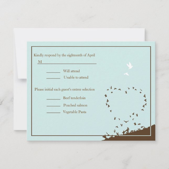 Blue love birds wedding RSVP Card (Front)