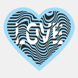 Blue LOVE black white striped heart modern Sticker