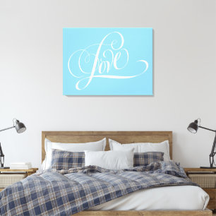 Blue LOVE Heart Lettering Calligraphy Valentine Canvas Print