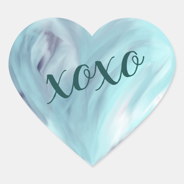Blue Love Heart Xoxo Watercolor Painted Heart Sticker (Front)