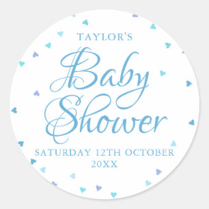 Blue Love Hearts Baby Boy shower / Sprinkle Classic Round Sticker