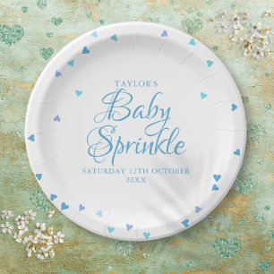 Blue Love Hearts Baby Boy Sprinkle Shower Paper Plate
